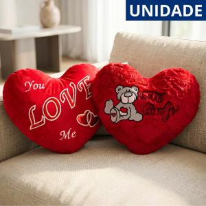 Almofada Pelúcia Coração Vermelho Frase Amor 18X25Cm Presente Decoração Romântica
