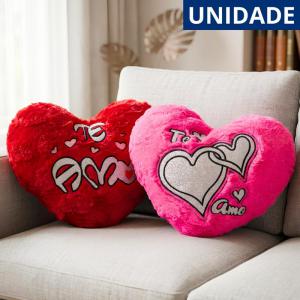 Almofada Pelúcia Coração Glitter Frase Amor 18X25Cm Vermelha Presente Romântico