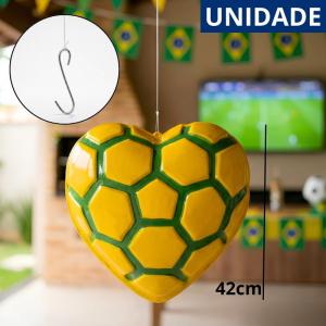 Coração Decorativo Amarelo Verde 42Cm Decoração Festa Copa Brasil