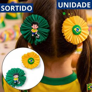 Presilha Cabelo Brasil Redonda Bico Pato Acessório Feminino Torcida Copa