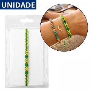 Pulseira Brasil Trançada Fina Copa do Mundo Unissex Presente Exclusivo