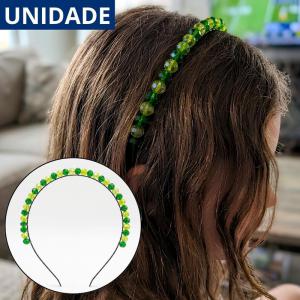 Tiara Cabelo Metal Pedras Verde Amarelo Luxo Feminina Elegante Festa