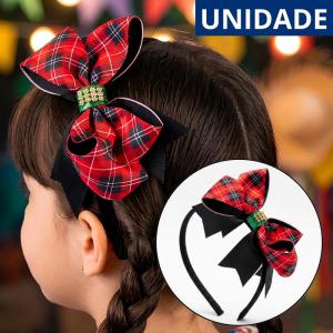 Tiara Infantil Laço Xadrez Menina Confortável Acessório Cabelo Estiloso Delicado