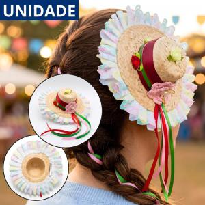 Chapéu Palha Grande Festa Junina Cabelo Bico Pato Acessório Típico