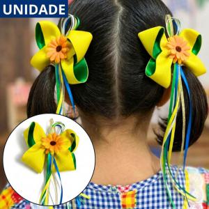 Presilha Cabelo Laço Girassol Bico Pato Fita Amarelo Floral Feminina Charmosa