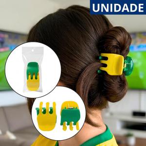 Piranha Cabelo Tridente Média Verde Amarelo Kit 2 Presilhas Estilo Moda