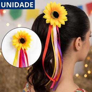 Elástico Rabicó Grande Cabelo Girassol Fitas Acessório Feminino Verão Charme
