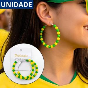 Conjunto Colar Brincos Miçanga Brasil Cores Strass Aço Inox Prata Feminino