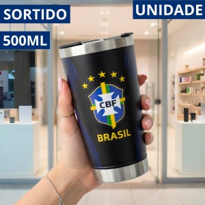 Copo Térmico Brasil 500Ml Inox Tampa Abridor Cerveja Original