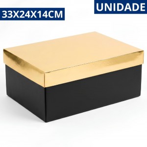 Caixa de Papelão Retangular Preta Lisa Grande 33X24X14Cm com Tampa Laminada