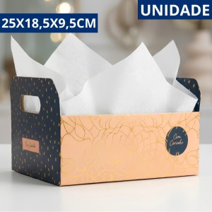 Cesta Papelão Grande Estampa Grace Floral Alça Decorativa Presente 25Cm