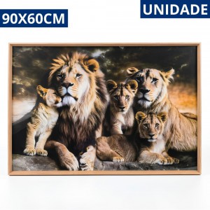 Quadro Decorativo Leão Família Filhotes 90X60Cm Grande Tela Parede