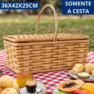 Cesta Piquenique Grande Fibra Sintética N4 36X42X25Cm Rústica Vintage Passeio
