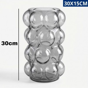 Vaso de Vidro Bolha Cinza Moderno 30X15Cm Decoração Elegante