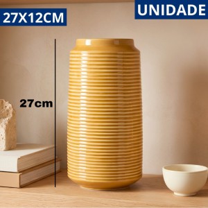 Vaso Cerâmica Decorativo Amarelo Moderno 27X12Cm para Casa