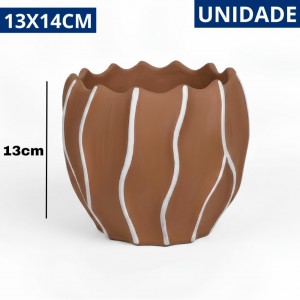 Vaso de Cimento Decorativo Ondas Terracota Creme 13X14Cm para Plantas Moderno
