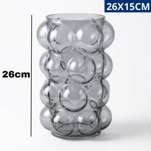 Vaso Vidro Bolha Cinza 26X15Cm Moderno Decoração Casa Design Elegante