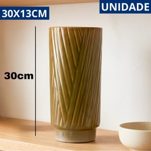 Vaso Cerâmica Decorativo Verniz 30X13Cm Elegante Moderno Flores Casa