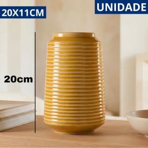 Vaso Cerâmica Decorativo Amarelo 20Cm X 11Cm Design Moderno