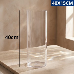 Vaso Acrílico Tubo Incolor Transparente 40X15Cm Decoração Moderna Elegante