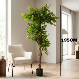 Planta Ficus Artificial Realista 195Cm Vaso Plástico Verde Decoração Toque Real X4