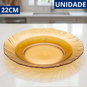 Prato Fundo Âmbar Vidro Decorado 22Cm Mesa Posta Elegante Moderno Jantar