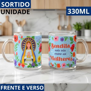 Caneca Vidro Religiosa 330ml Sortida Coleção Fé Presente Devoto Original