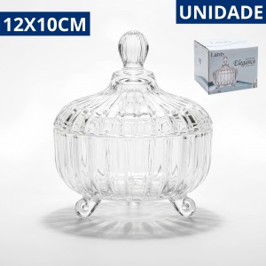 Bomboniere Vidro Transparente Elegance Tampa Pote Doce Decoração 12X10Cm