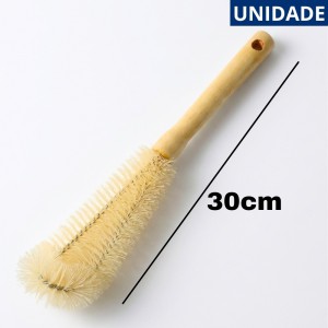 Escova Multiuso Limpeza Copos Cabo Madeira 30Cm Utensílio Cozinha Prático