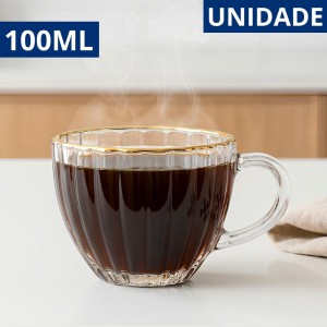Xícara Café Vidro Oxford 100Ml Borda Dourada Luxo Presente Sofisticado