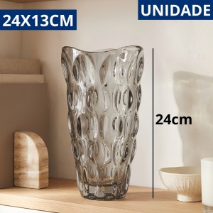 Vaso Vidro Titânio Cinza Halley Decorativo 24X13Cm Moderno Luxo Flores