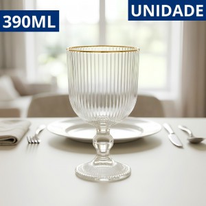 Taça Água Vidro Versalhes 390Ml Transparente Borda Dourada Elegante