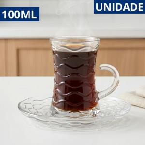 Kit 2 Xícaras Café Vidro Pires 100Ml Kitty Clear Elegante Decoração