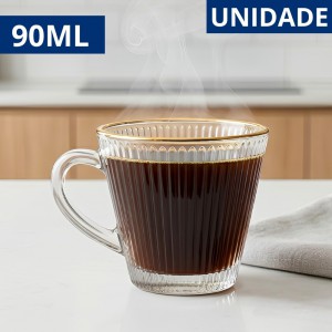 Xícara Café Vidro Atenas Dourada 90Ml Elegante Transparente