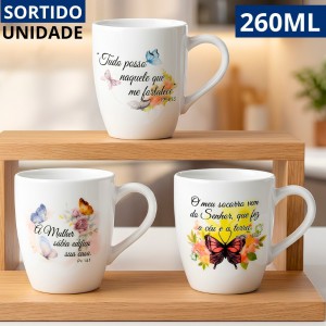 Caneca Cerâmica Cônica Glamour Salmo 260Ml Presente Fé Decorativa Sortida