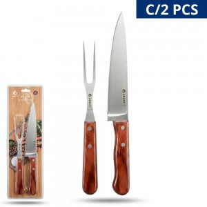 Conjunto Churrasco Premium Inox Delta Wood Faca Garfo Cabo Madeira 2 Peças
