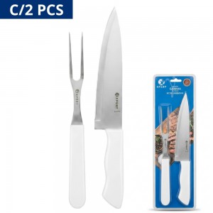 Conjunto Churrasco Inox Faca Garfo Cabo Branco 2 Peças Clássico Premium