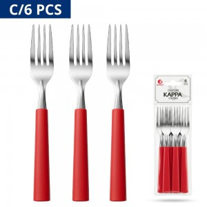 Kit 6 Garfos Mesa Cabo Plástico Vermelho Kappa Color 19Cm Inox Resistente