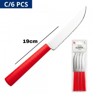 Kit Jogo Faca Mesa Cabo Plástico Vermelho 19Cm Inox 6 Peças