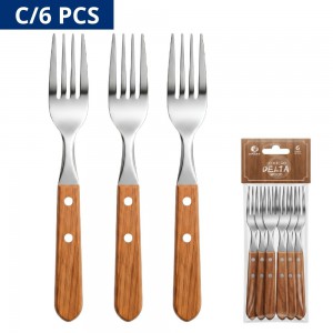Jogo 6 Garfos Mesa Cabo Madeira Inox Delta Wood 19Cm Cozinha Presente
