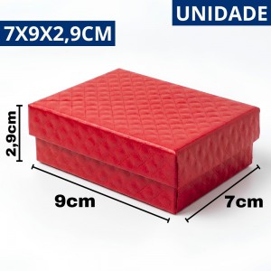 Caixa Presente Joias Vermelha Retangular Luxo Papel Rígido 7X9Cm