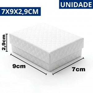 Caixa Presente Retangular Luxo Papel Rígido Joias Branco 7X9Cm