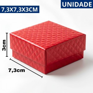 Caixa Presente Joias Vermelha Rígida Papel Luxo 7,3Cm Anel Pequena