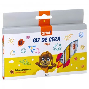 Giz Cera Brw Jumbo Grosso Inteiro 15 Cores Escolar Infantil Arte