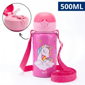 Garrafa Alumínio Magic 500Ml Canudo Silicone Cordão Pendurar Portátil Hidratação