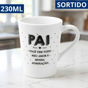 Caneca Cerâmica Cônica Pai Frases Sortidas 230Ml Presente Dia dos Pais