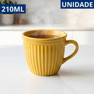 Xícara Chá Cerâmica Veneza Amarela 210Ml Elegante Decoração Mesa Café
