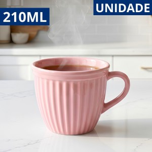 Xícara Chá Cerâmica Veneza Rosa 210Ml Elegante Decoração Presente Sofisticado