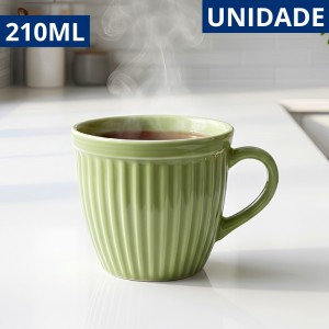 Xícara Chá Cerâmica Veneza Verde Claro 210Ml Elegante Decoração Cozinha