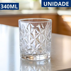 Copo Whisky Diamond Vidro Transparente Luxo 340Ml Unidade Elegante Presente Bar